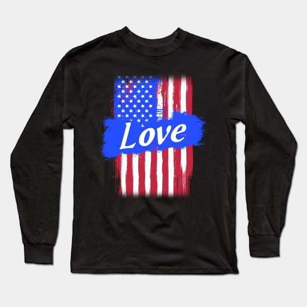 American Flag Love Family Gift T-shirt For Men Women, Surname Last Name Long Sleeve T-Shirt by darius2019